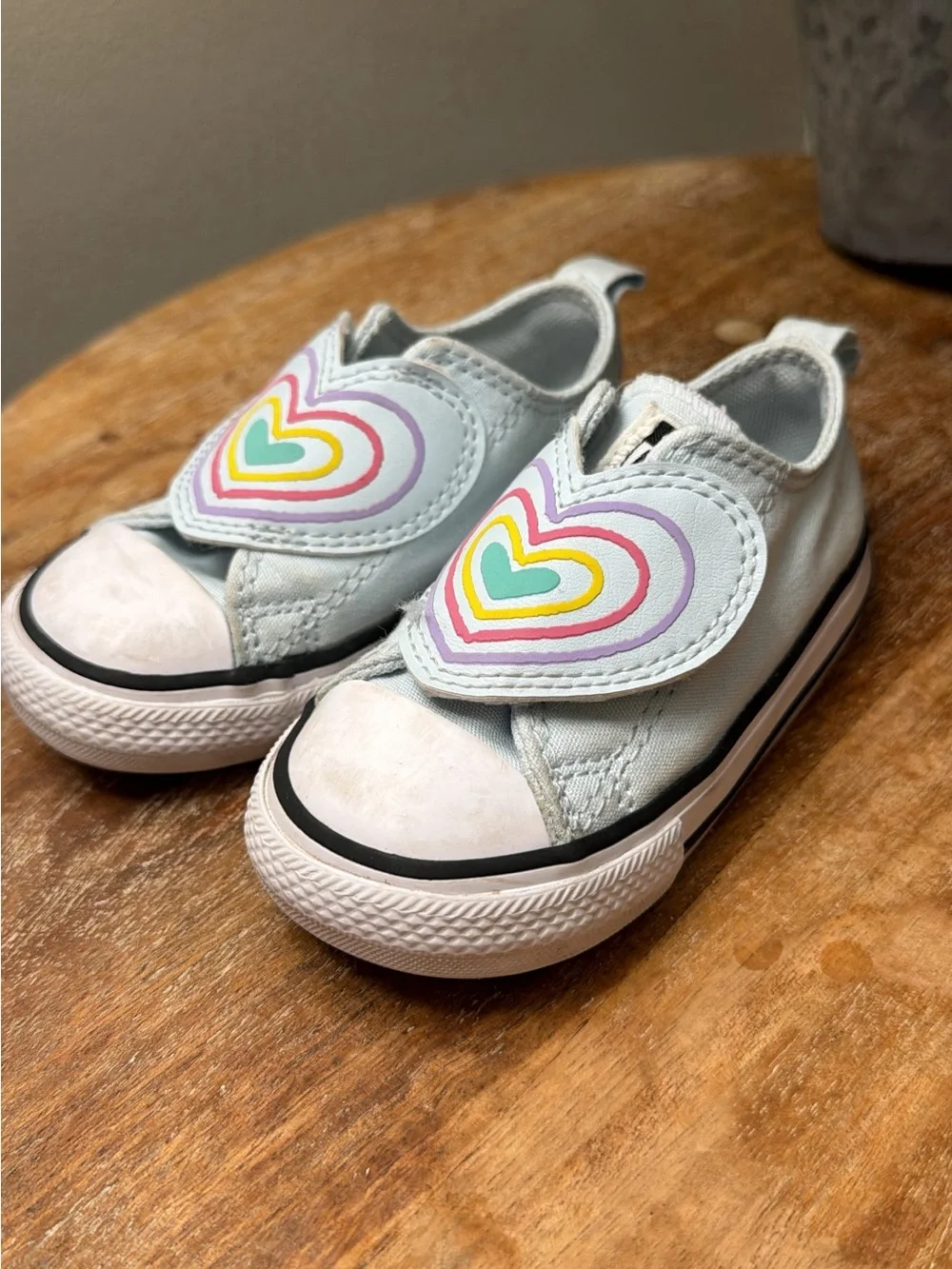 Kids Light Blue Heart-Accent Slip-On Sneakers